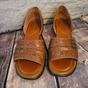 Coldwater Creek, Leather Sandals, Size 8.5, Brown, Tooled